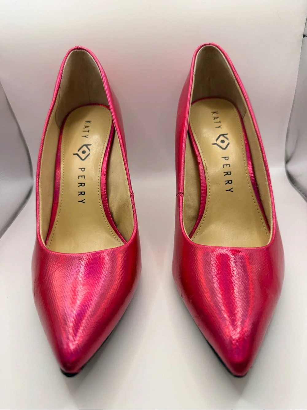 Katy Perry Collections Shimmer Pointed-Toe Pumps in Magenta - Picture 3 of 9